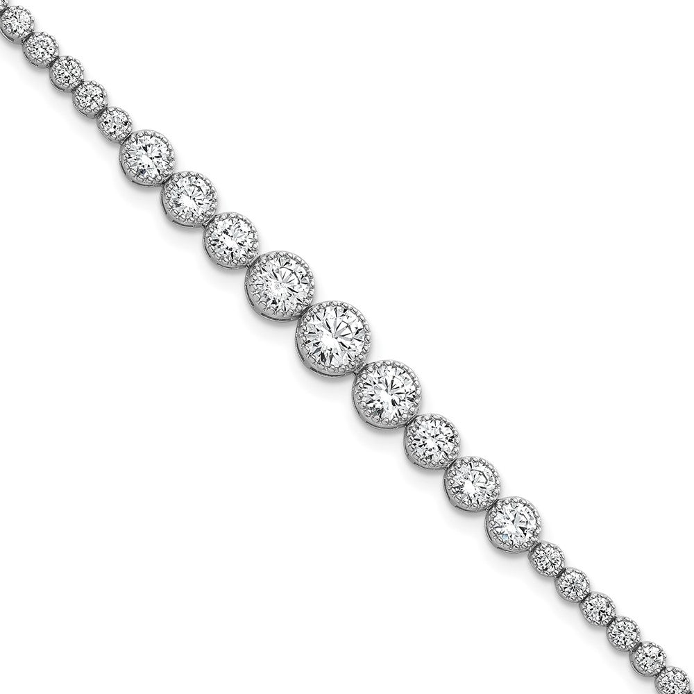 Sterling Silver Rhodium-plated Polished Graduated bezel-set CZ 8 inch Tennis Bracelet
