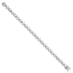 Sterling Silver Rhodium-plated Polished Fancy Princess and Emerald-cut CZ 7.25 Inch Bracelet