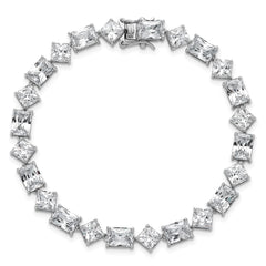 Sterling Silver Rhodium-plated Polished Fancy Princess and Emerald-cut CZ 7.25 Inch Bracelet