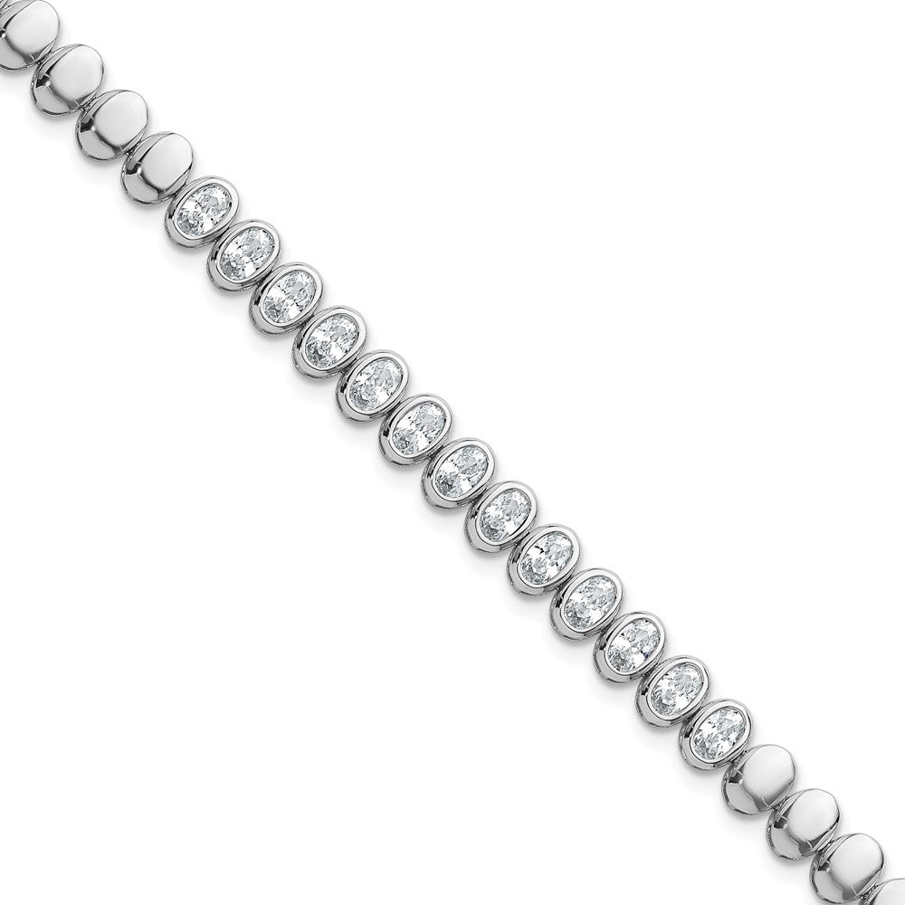Sterling Silver Rhodium-plated Polished Oval Bezel CZ 7.25 Inch Bracelet