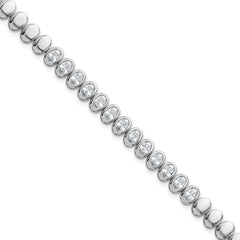 Sterling Silver Rhodium-plated Polished Oval Bezel CZ 7.25 Inch Bracelet