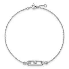 Sterling Silver Rhodium-plated Polished CZ Oval Link 7 inch with 0.5 inch Extender Bracelet