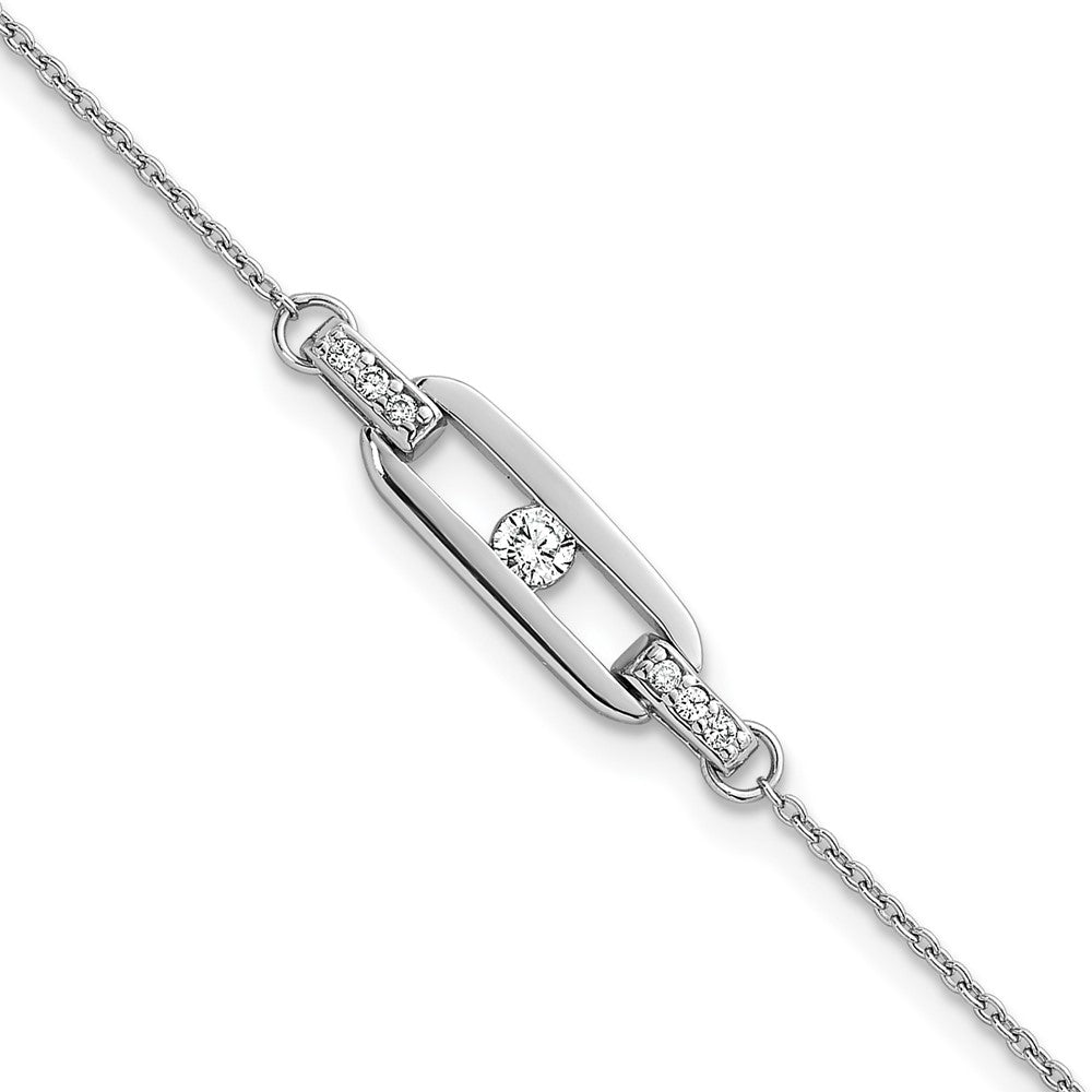 Sterling Silver Rhodium-plated Polished CZ Oval Link 7 inch with 0.5 inch Extender Bracelet