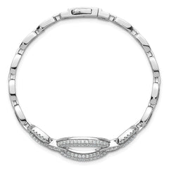 Sterling Silver Rhodium-plated Polished CZ Oval Link 7 inch Bracelet