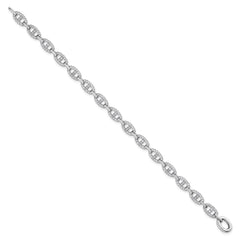 Sterling Silver Rhodium-plated Polished CZ Anchor/Mariner Link 7.25 inch Bracelet