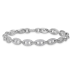 Sterling Silver Rhodium-plated Polished CZ Anchor/Mariner Link 7.25 inch Bracelet