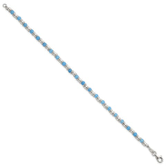 Sterling Silver Polished Blue Agate Beaded 7.5 inch Bracelet