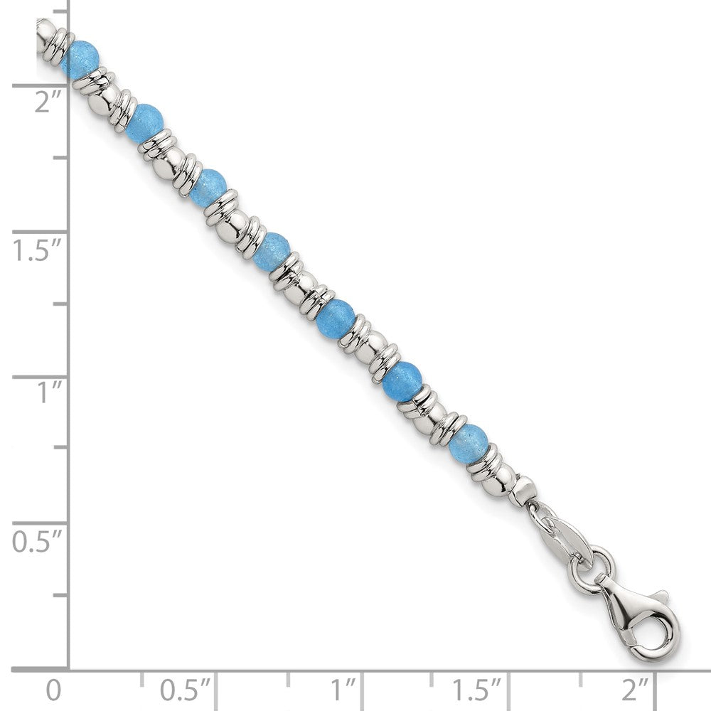 Sterling Silver Polished Blue Agate Beaded 7.5 inch Bracelet