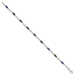 Sterling Silver Polished Blue Agate and Spinel Beaded 7.5 inch Bracelet