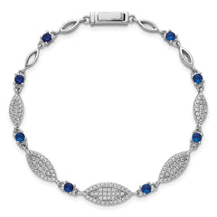 Sterling Silver Rhodium-plated Marquise Blue and White CZ Oval Link 7 inch Bracelet