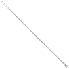 Sterling Silver Beaded Hearts Double Strand 9 inch with 1 inch Extender - Total 10 inch Anklet
