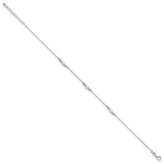 Sterling Silver Beaded and Acrylic Pearl 9 inch Plus 1 inch Extender - Total 10 inch Anklet