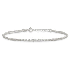 Sterling Silver Beaded 2 Strand 9 inch Plus 1 inch Extender - Total 10 inch Anklet