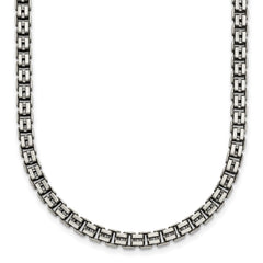 Sterling Silver Antiqued Brushed 4.00mm Fancy Box Link 19.75 inch Necklace