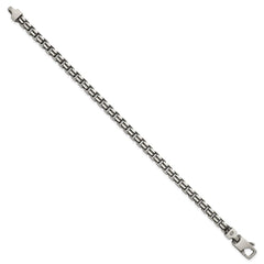 Sterling Silver Antiqued Brushed 5.00mm Fancy Box Link 7.75 inch Bracelet
