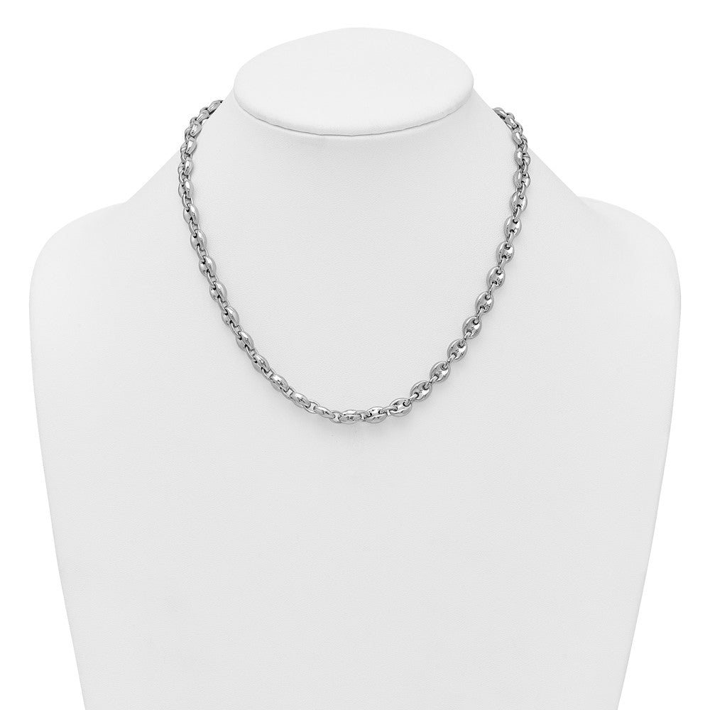 Sterling Silver Rhodium-plated Polished Puffed Mariner Link 18in Necklace