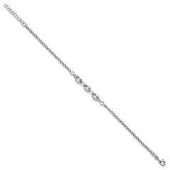 Sterling Silver Rhodium-plated Puffed Mariner Center with Side CZs 7 inch with 1 inch Extender Bracelet