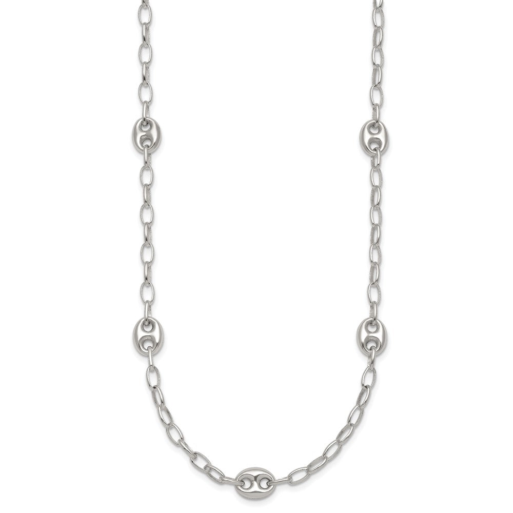 Sterling Silver 17in w/1.5in ext. Puffed Mariner Link Necklace