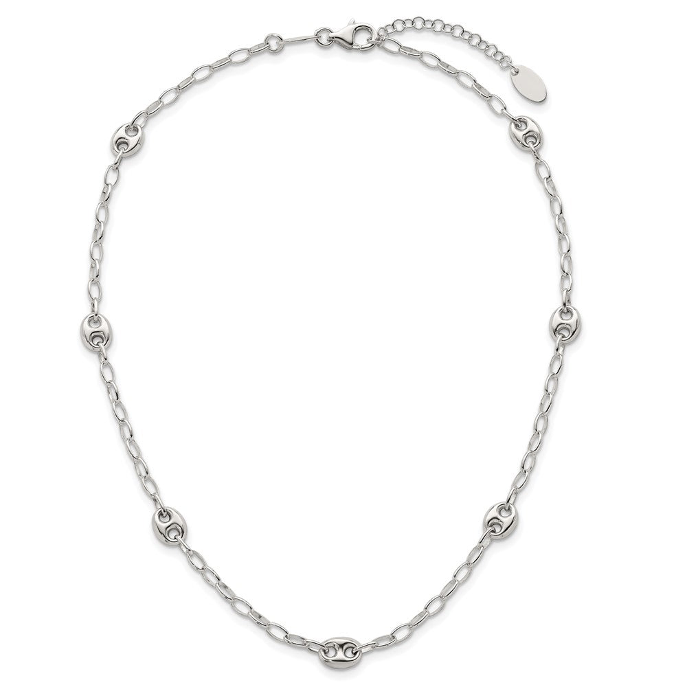 Sterling Silver 17in w/1.5in ext. Puffed Mariner Link Necklace