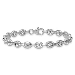 Sterling Silver Rhodium-plated Puffed Anchor/Mariner Link 7.5 inch Bracelet - 2