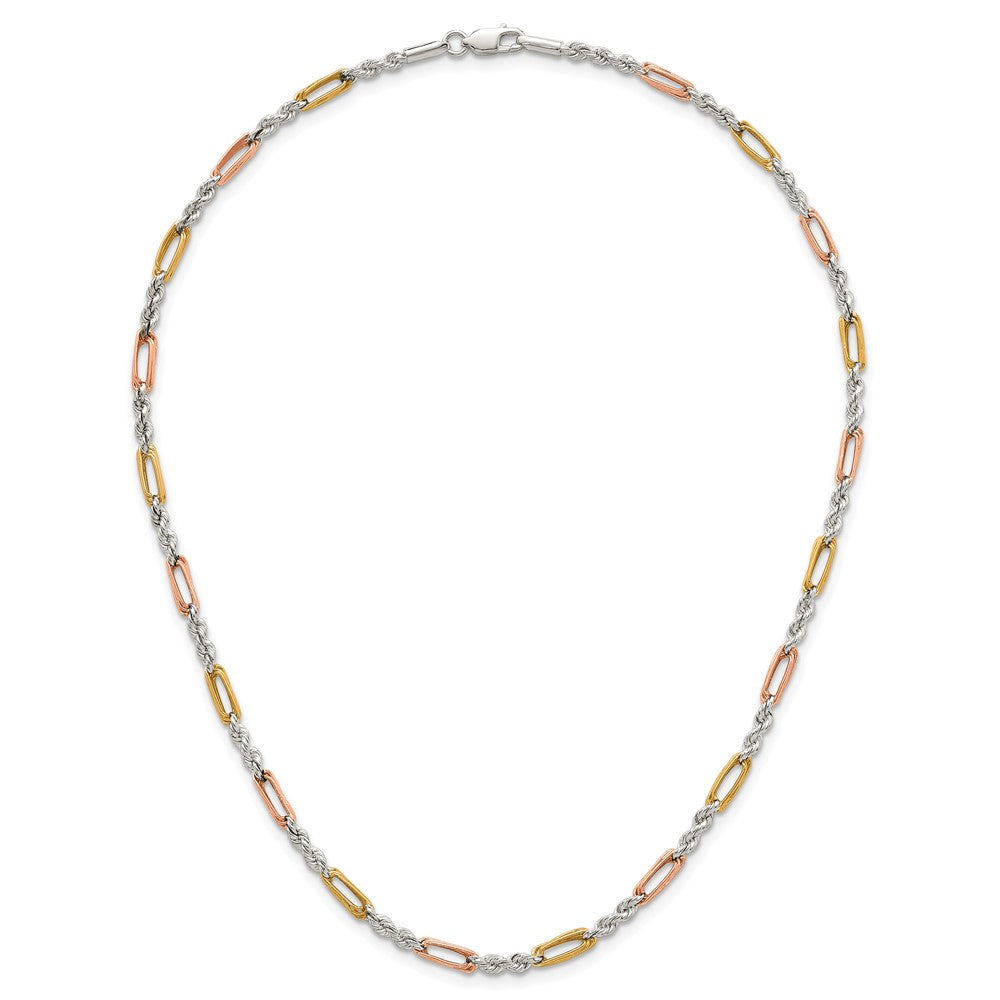 SS Rose/Gold-tone Polished 4.0mm Figaro Rope 18 Inch Necklace