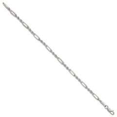 Sterling Silver Polished 4.0mm Figaro Rope 7.5 Inch Bracelet
