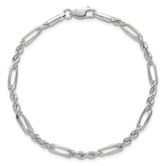Sterling Silver Polished 4.0mm Figaro Rope 7.5 Inch Bracelet