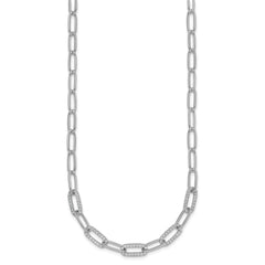 Sterling Silver Rhodium-plated Polished Fancy CZ Paperclip Chain 18 Inch Necklace