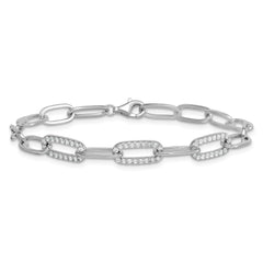 Sterling Silver Rhodium-plated Polished Fancy CZ Paperclip Chain 7 Inch Bracelet