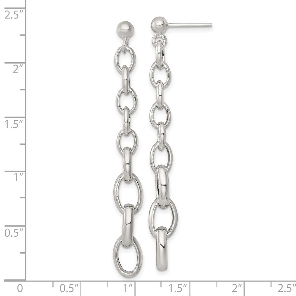 Sterling Silver Polished Graduated Cable Link Post Dangle Earrings