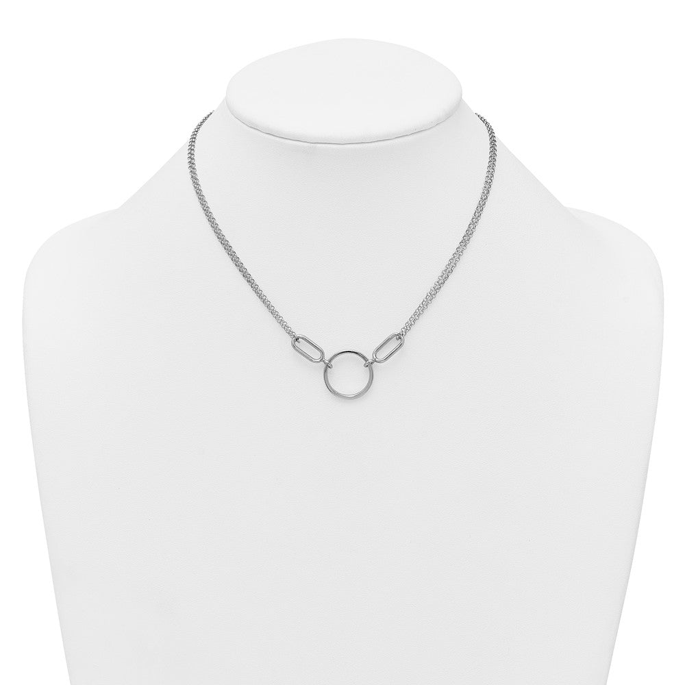 Sterling Silver Rhodium-plated Polished Circle 16 inch with 1 inch extension Necklace