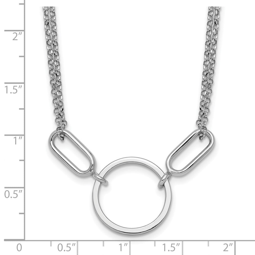 Sterling Silver Rhodium-plated Polished Circle 16 inch with 1 inch extension Necklace