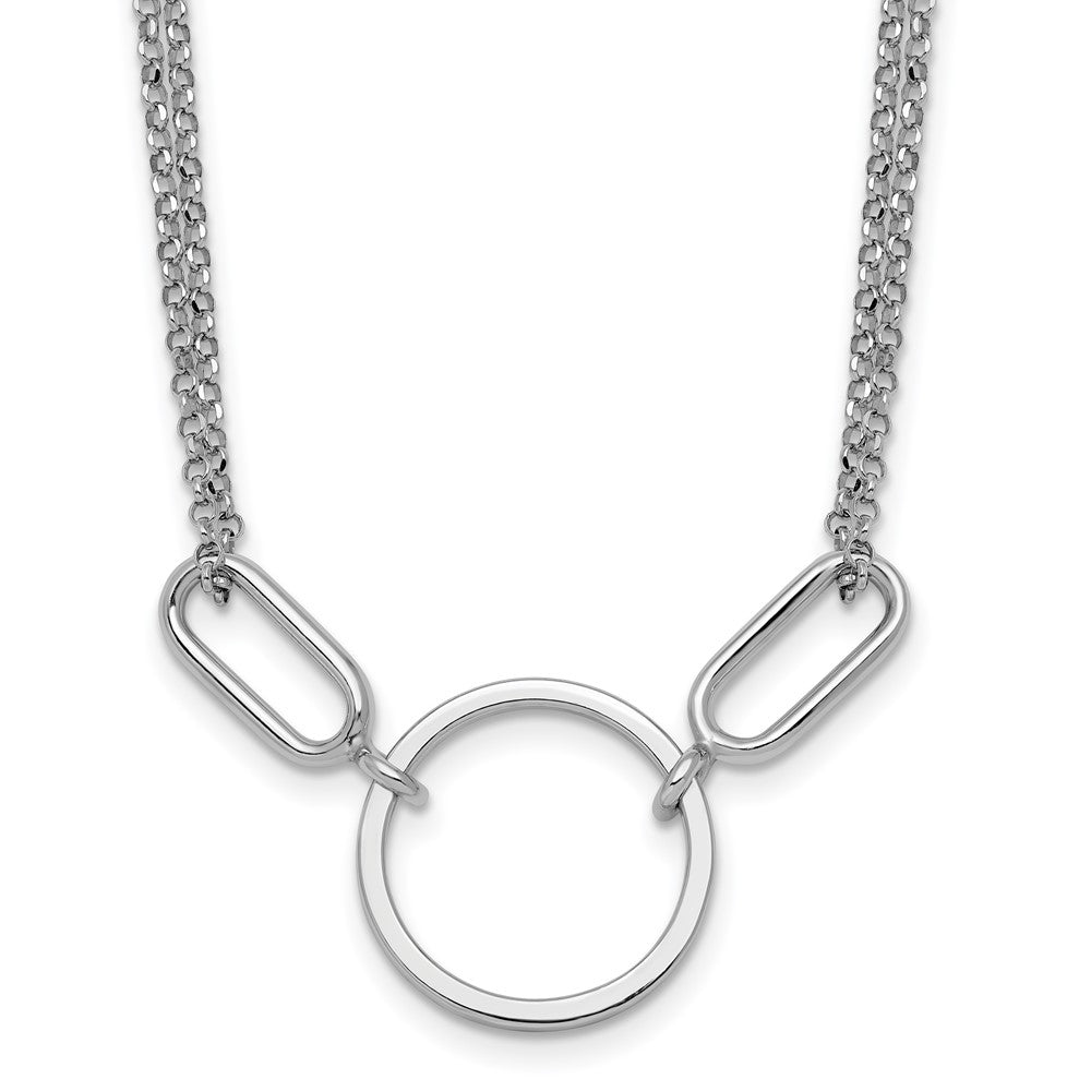 Sterling Silver Rhodium-plated Polished Circle 16 inch with 1 inch extension Necklace