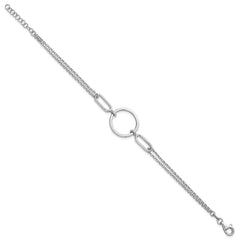 Sterling Silver Rhodium-plated Polished Circle 7 inch with 0.75 inch extension Bracelet