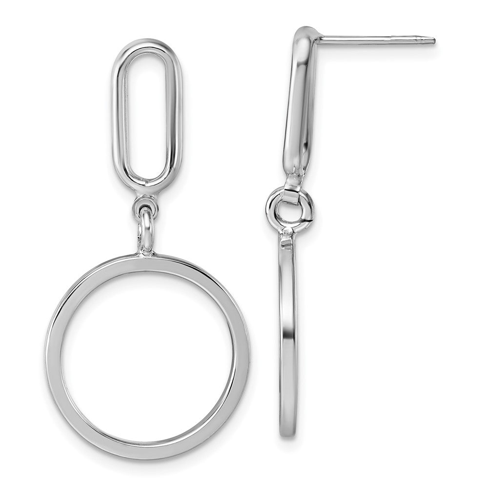 Sterling Silver Rhodium-plated Polished Circle Post Dangle Earrings - 2