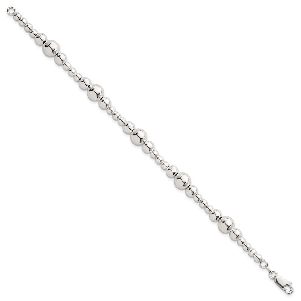 Sterling Silver Polished and Multi-Size Beads 7.5 Inch Bracelet