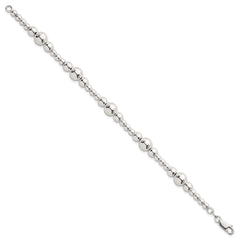 Sterling Silver Polished and Multi-Size Beads 7.5 Inch Bracelet