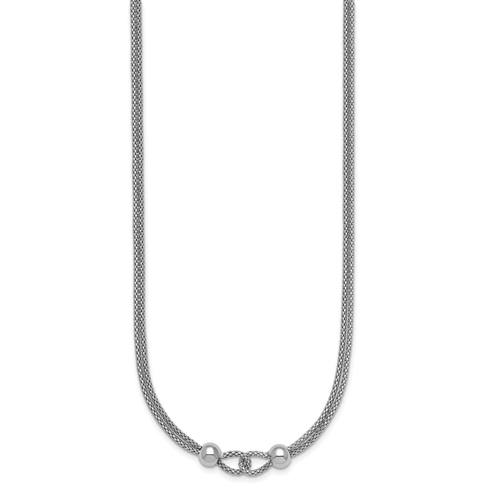 Sterling Silver Rhodium-plated Polished Beads Double Strand Mesh 16 inch with 2 inch Extender Necklace