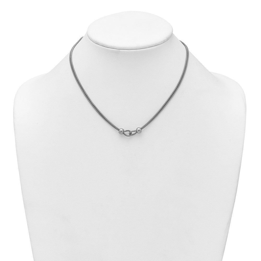Sterling Silver Rhodium-plated Polished Beads Double Strand Mesh 16 inch with 2 inch Extender Necklace