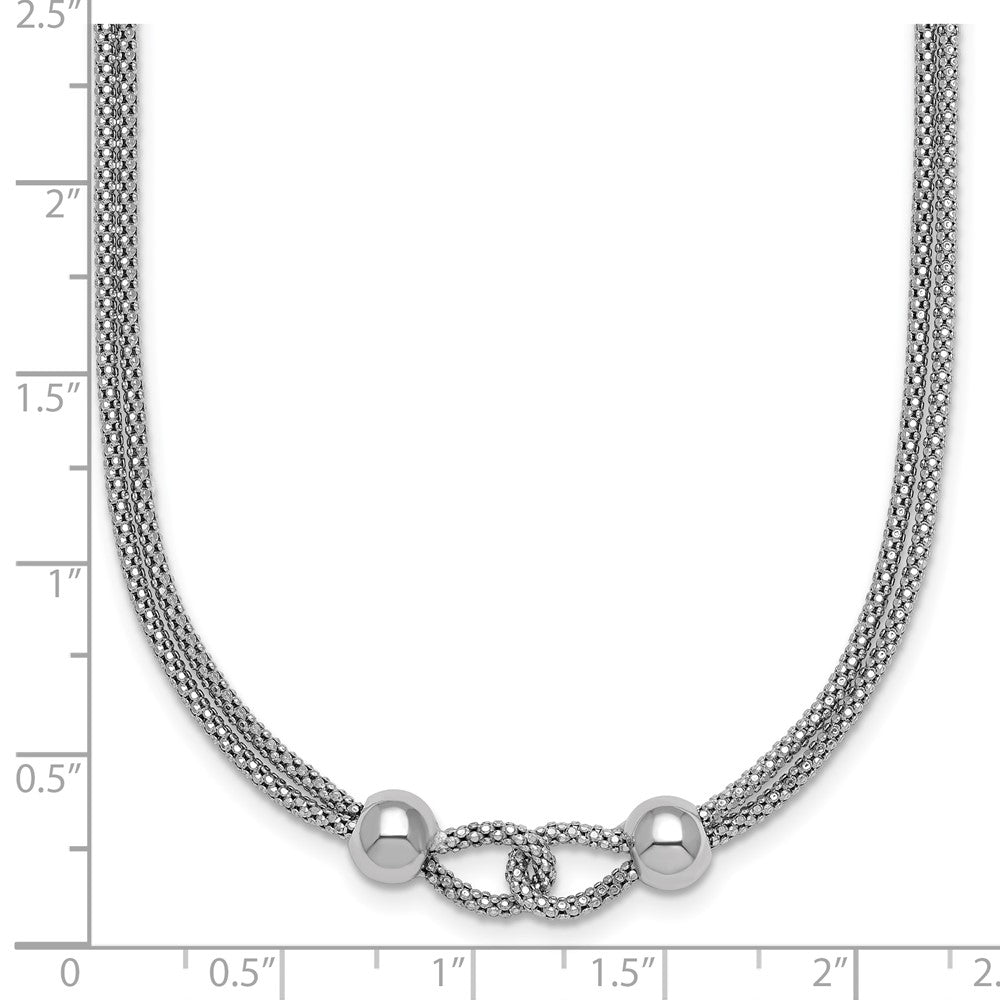 Sterling Silver Rhodium-plated Polished Beads Double Strand Mesh 16 inch with 2 inch Extender Necklace