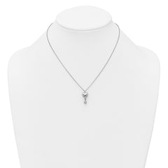 Sterling Silver Rhodium-plated Polished Puffed Heart and Ball Dangle 16 inch with 1 inch Extender Necklace