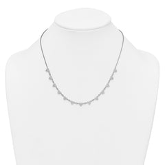 Sterling Silver Rhodium-plated Polished Pave CZ Hearts 16 Inch with 2 Inch Extension Necklace