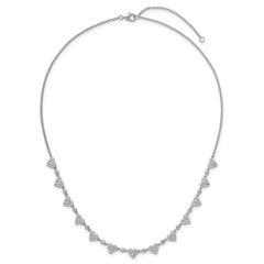 Sterling Silver Rhodium-plated Polished Pave CZ Hearts 16 Inch with 2 Inch Extension Necklace