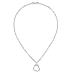 Sterling Silver Polished and Twisted Heart 18 Inch Cable Chain Necklace
