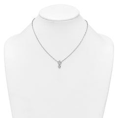 Sterling Silver Rhodium-plated Polished Heart Dangle Paperclip Link 16 Inch with 2 Inch Extension Necklace