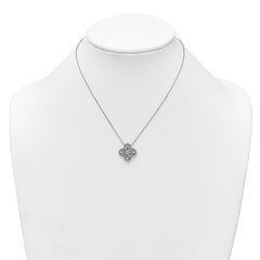 Sterling Silver Rhodium-plated CZ Textured Clover Shape 16 inch with 1.25 inch Extension Necklace