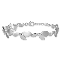 Sterling Silver RH-plated Brushed/Polished 7.5 w/.75in ext. Bracelet