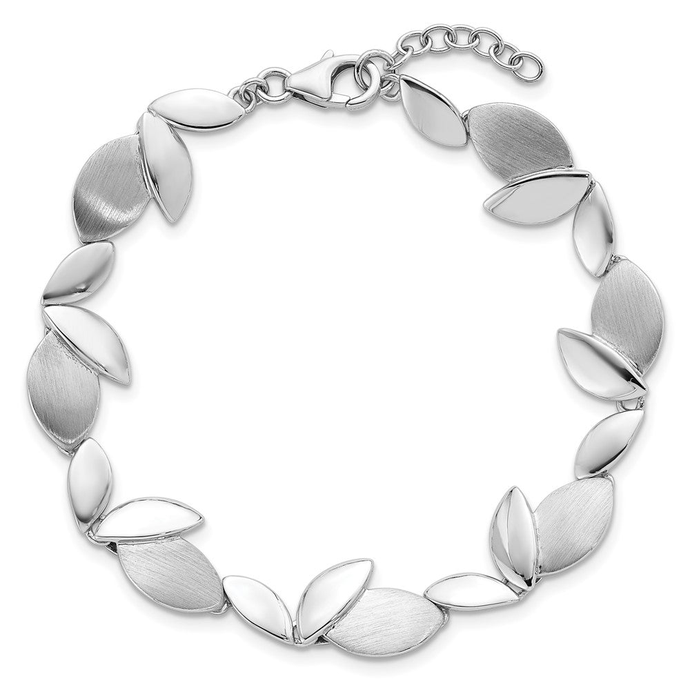 Sterling Silver RH-plated Brushed/Polished 7.5 w/.75in ext. Bracelet