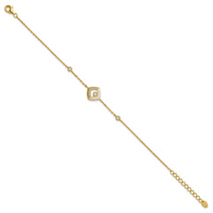 Sterling Silver Gold-tone CZ and Champagne Enamel Square 7 inch with 0.5 inch Extension Bracelet