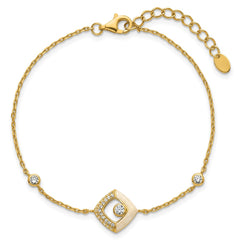 Sterling Silver Gold-tone CZ and Champagne Enamel Square 7 inch with 0.5 inch Extension Bracelet